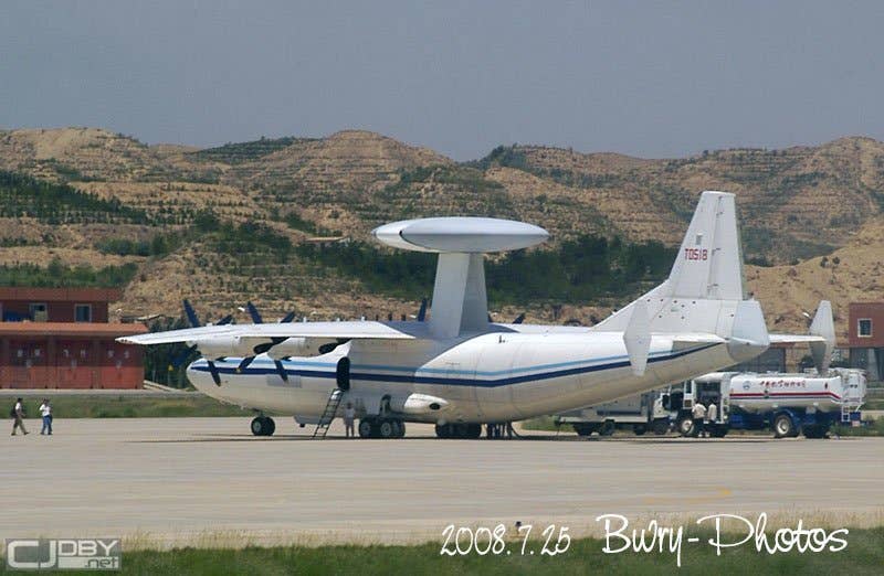 The Y-8 AEW&amp;C rotodome testbed, serial number T0518, which appeared in early 2006. <em>BWRY Photos/via Chinese internet</em>