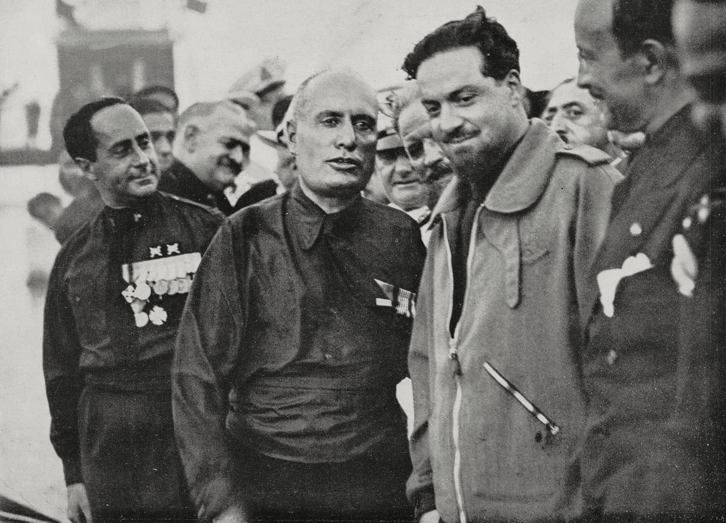 Benito Mussolini alongside Italo Balbo, the Minister of Aeronautics, after returning from the triumphant 1933 transatlantic flight to New York. <em>Getty Images</em>