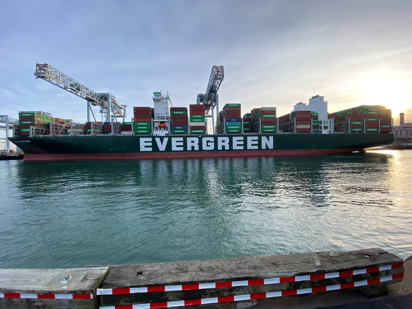 Container ship <em>Ever Fortune</em>, an example of the types of vessels that transit the Boston Harbor. <em>Credit: ArnoldReinhold/Wikimedia Commons</em>