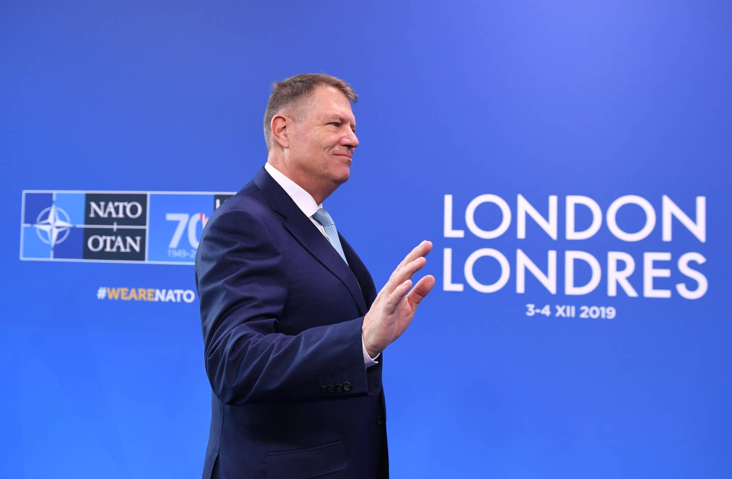 President of Romania, Klaus Lohannis arrives for the NATO summit in the United Kingdom in December 2019. <em>Photo by Chris J Ratcliffe/Getty Images</em>
