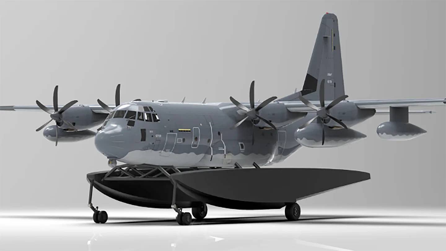 A rendering of an MC-130J converted into a floatplane. <em>AFSOC</em>
