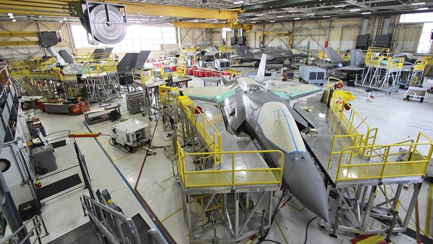 A view of F-35s inside the U.S. Navy's Fleet Readiness Center East&nbsp;depot.&nbsp;<em>USN</em>&nbsp;<em>USN</em>