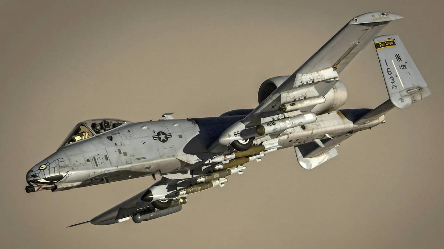 An A-10 Warthog loaded with various precision-guided bombs and other stores. <em>USAF</em>