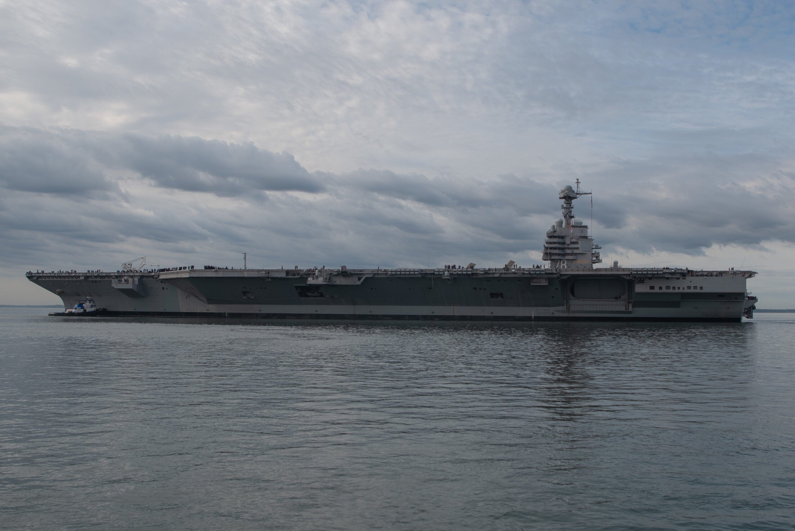 191025-N-ZI768-1133

NEWPORT NEWS, Va. (Oct. 25, 2019) The Ford-class aircraft carrier USS Gerald R. Ford (CVN 78) turns out to sea. Ford departed Huntington Ingalls Industries-Newport News Shipbuilding and returned to sea for the first time since beginning its post-shakedown availability in July 2018 to conduct sea trials. (U.S. Navy photo by Mass Communication Specialist Seaman Cory J. Daut)