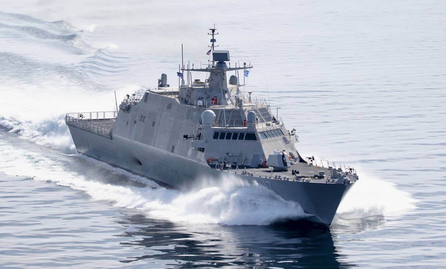 USS <em>Indianapolis</em> (LCS 17) during Acceptance Trials in Lake Michigan, June 19, 2019. <em>Lockheed Martin</em>
