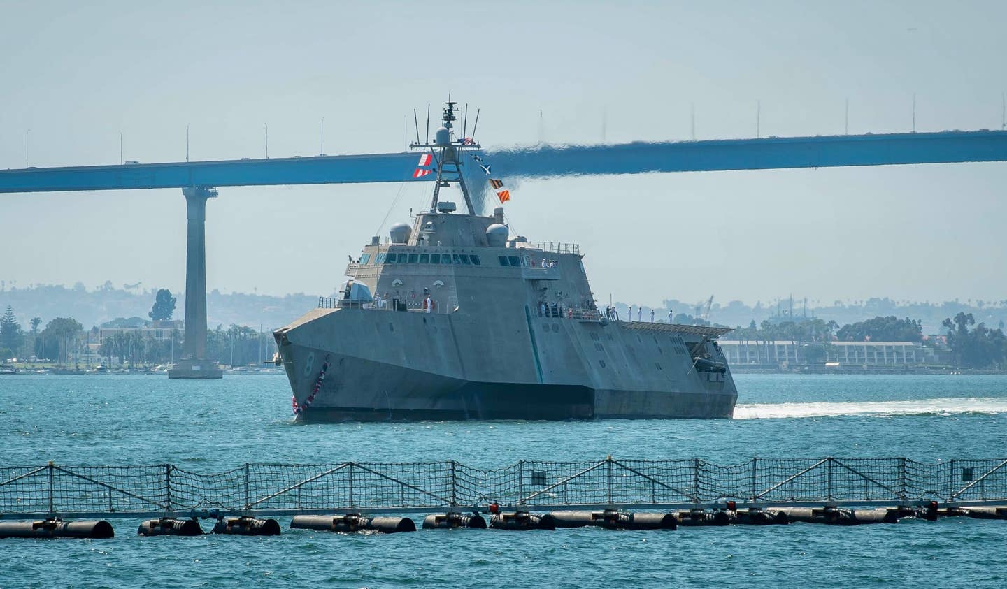 <em>Independence</em> class USS <em>Montgomery</em> (LCS 8) returns to its homeport of San Diego following the successful completion of a 12-month rotational deployment, June 10, 2020. <em>U.S. Navy photo by Mass Communication Specialist 2nd Class Alex Corona</em>