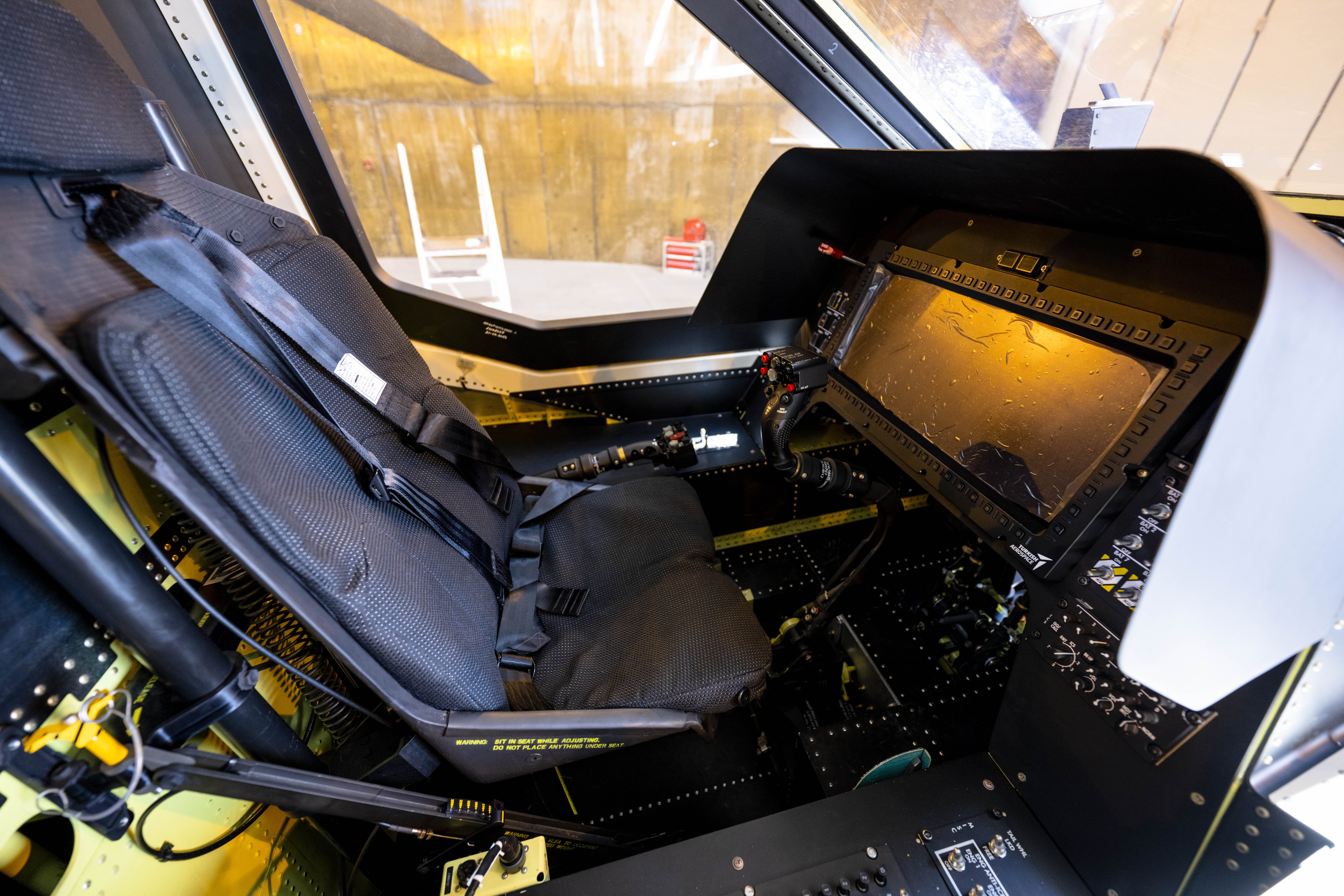 ANKARA, TURKIYE - APRIL 24: An interior view of the ATAK-2 heavy attack helicopter, developed within the scope of Heavy Class Attack Helicopter Project under progress by Turkish Aerospace Industries (TAI) and Turkish Defence Industry Agency, in Ankara, Turkiye on April 24, 2023. (Photo by Aytac Unal/Anadolu Agency via Getty Images)