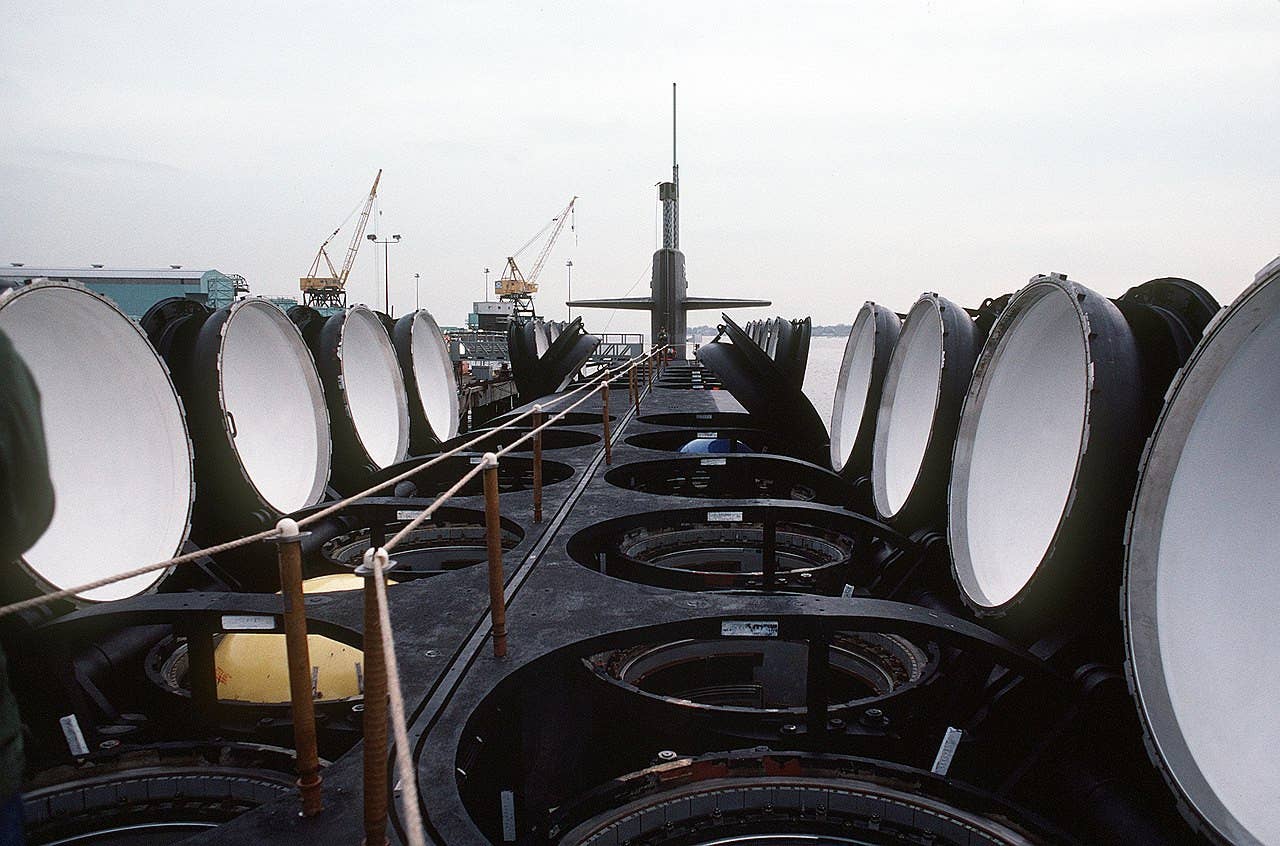 A view of the USS <em>Ohio</em> showing its missile tubes open. <em>DOD</em>