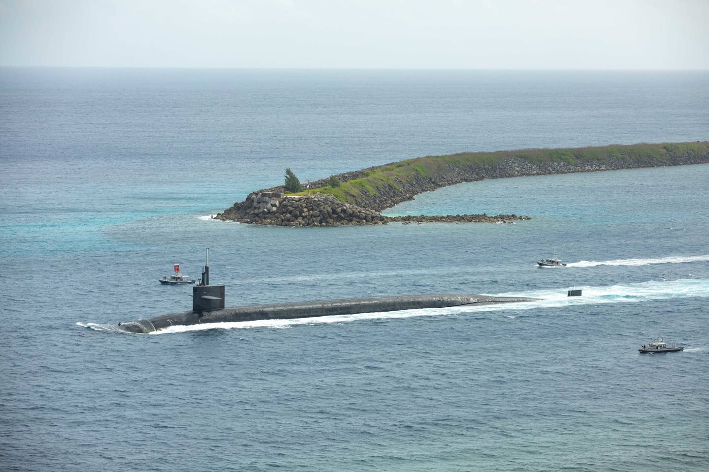 The <em>Ohio</em> class ballistic missile submarine USS<em> Maine</em> arrives in Guam on April 18, 2023. <em>USN</em>