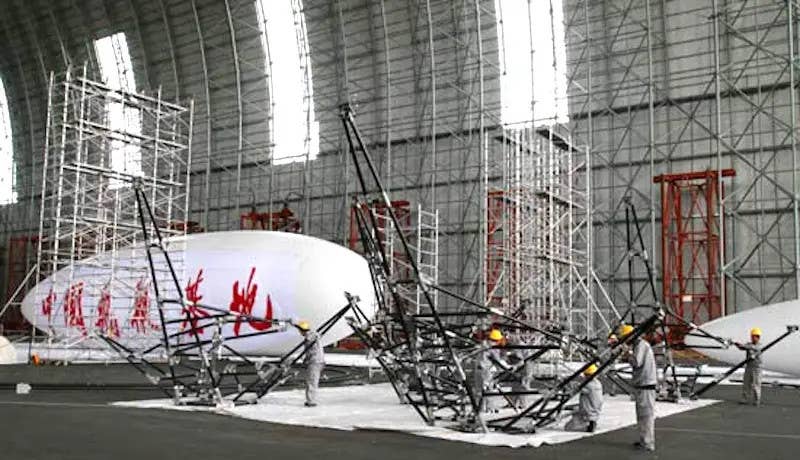 A picture reportedly taken inside a hangar at an airship base in Alxa League sometime between 2013 and 2014.&nbsp;<em>Xinhua</em><br>