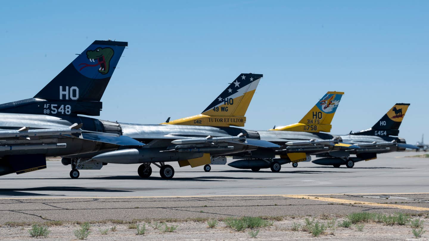 The specially painted flagship F-16s of the 311th Fighter Squadron (FS), 8th FS, 314th FS, and 49th Wing. <em>U.S. Air Force photo by Airman 1st Class Nicholas Paczkowski</em><br>