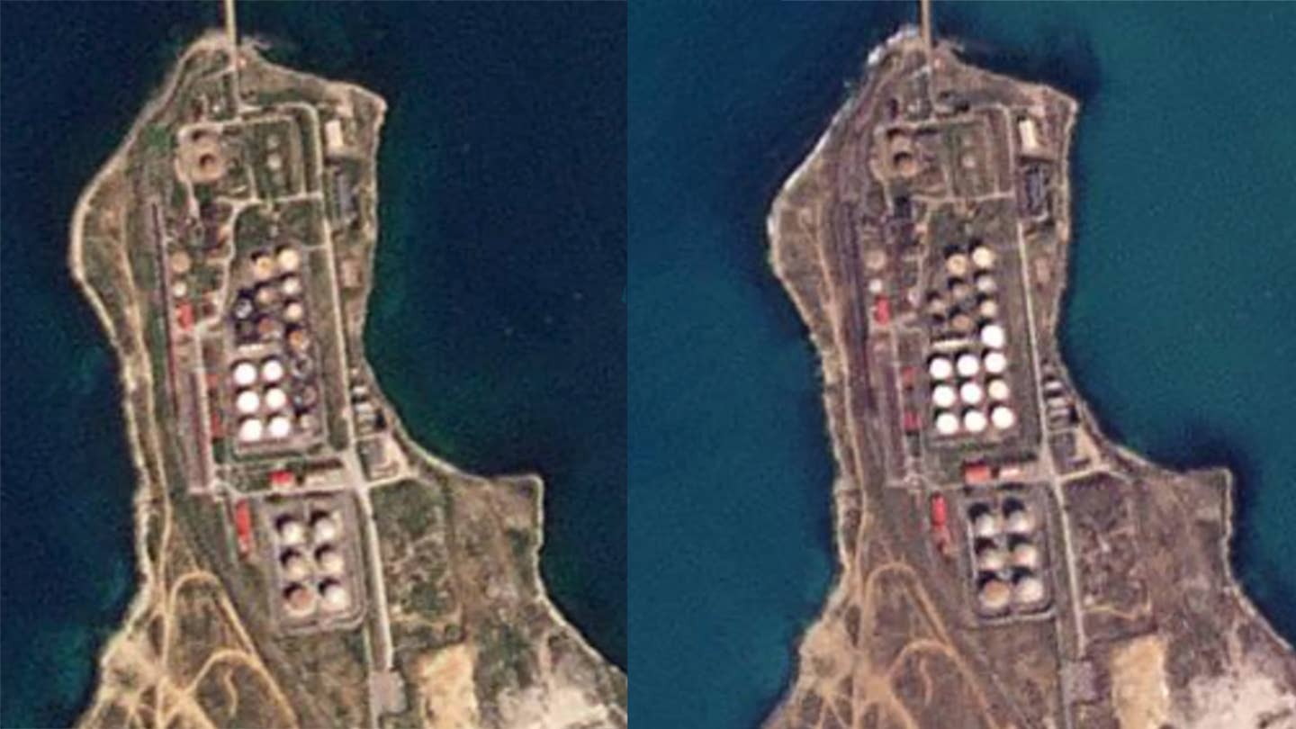 Satellite imagery shows Russia's fuel storage facility suffered damage April 28 during a Ukrainian drone attack. <em>PHOTO © 2023 PLANET LABS INC. ALL RIGHTS RESERVED. REPRINTED BY PERMISSION</em>