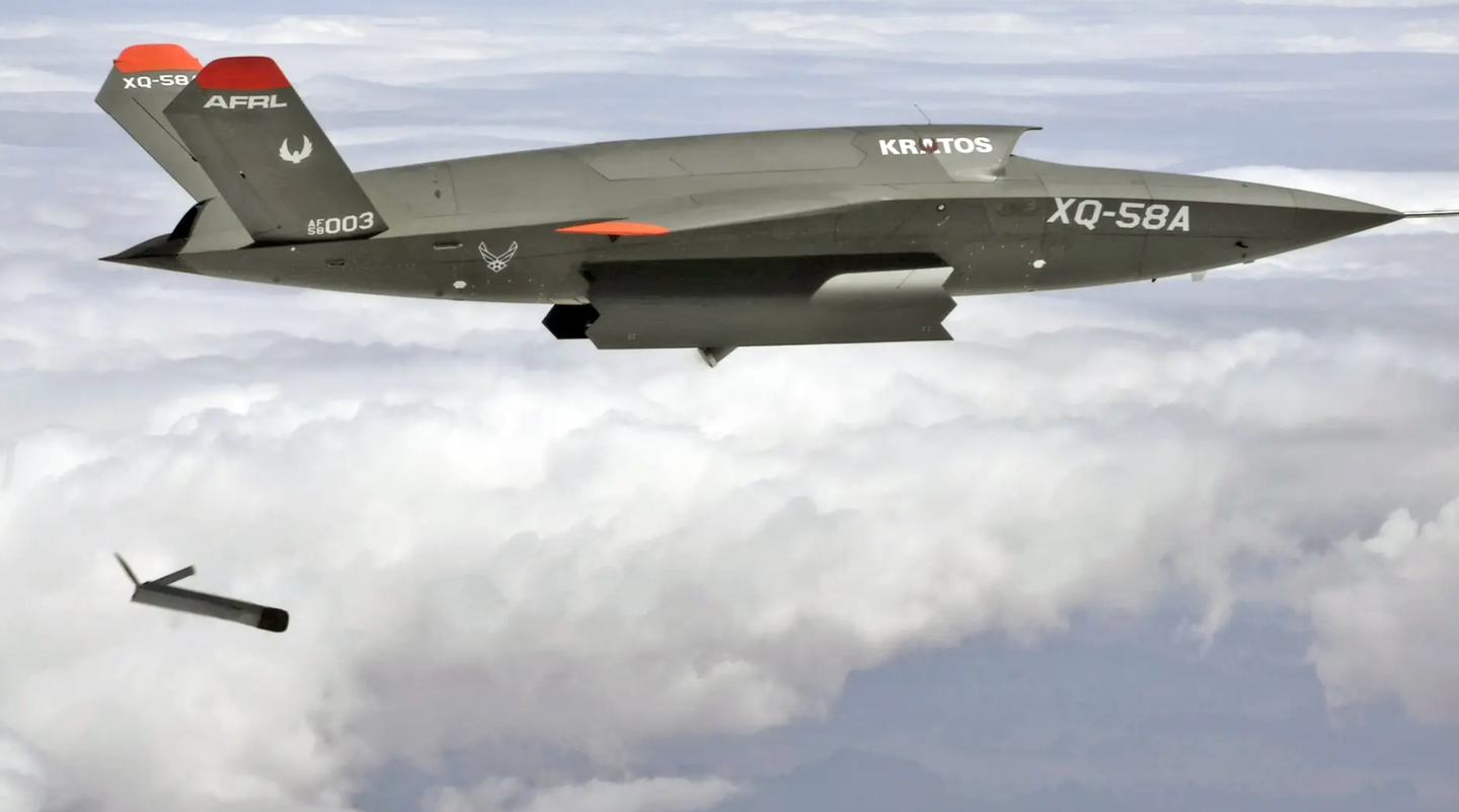 An XQ-58A deploying an ALTIUS-600 UAV from a Common Launch Tube.&nbsp;<em><em>U.S. Air Force</em></em>