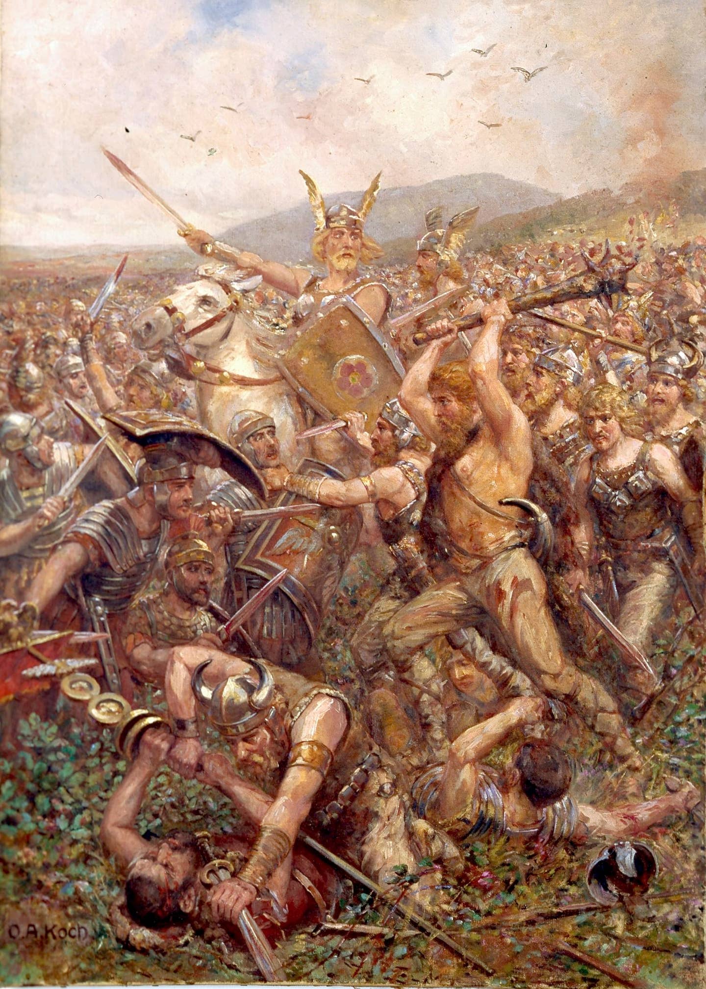 Early twentieth century painting of the Varus battle. <em>Lippisches Landesmuseum via Wikimedia Commons</em>
