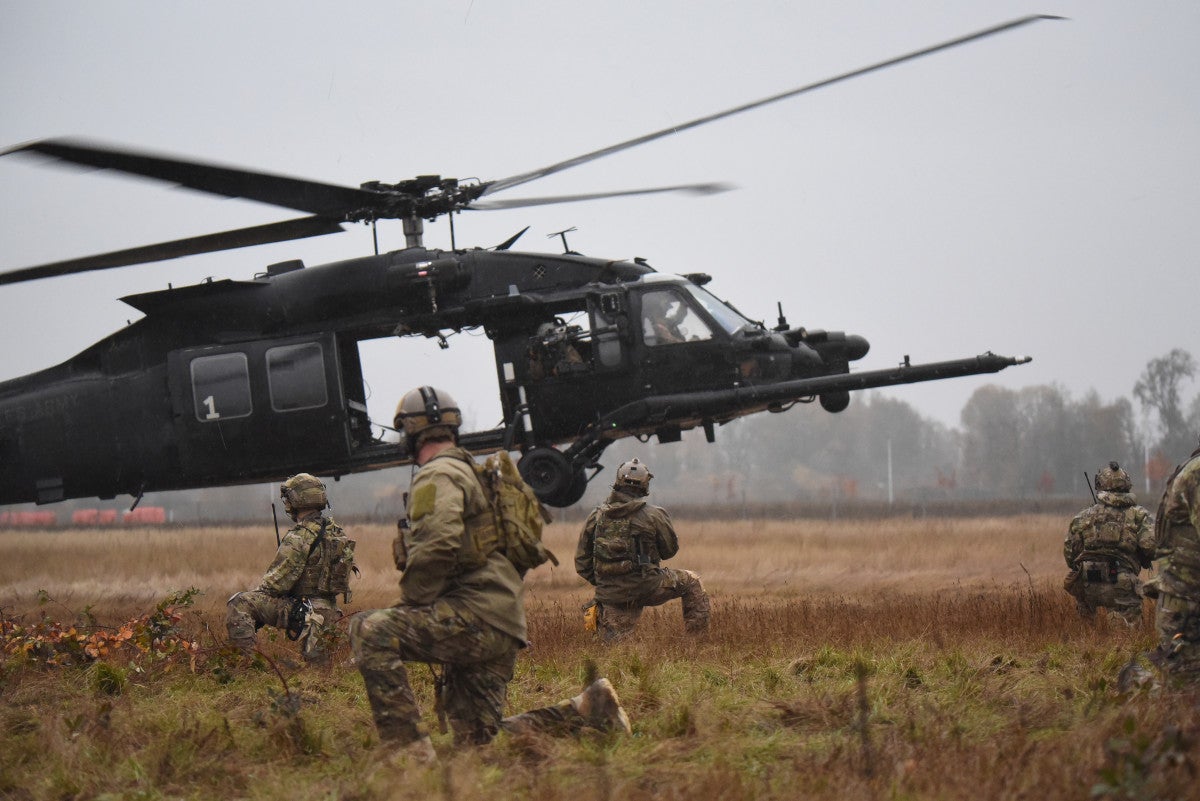 Air Force Special Tactics operators from the 125th Special Tactics Squadron conduct fast rope, ladder climbs, and infiltration-exfiltration training on a MH-60 helicopter, assigned to the 160th Special Operations Aviation Regiment (Airborne) Nov. 5, 2020 at the Scappoose Industrial Airpark, Scappoose, Ore.  This training helps Special Tactics teams maintain readiness and global access skills needed to enter any complex or contested environment.