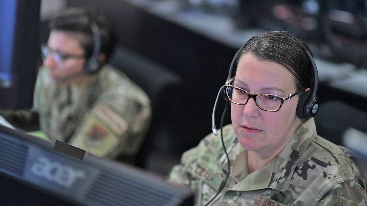 MSgt. Stephanie Leal at work in the Wetstone range control center during Combat Archer. <em>USAF/SSgt. Cheyenne Lewis</em>
