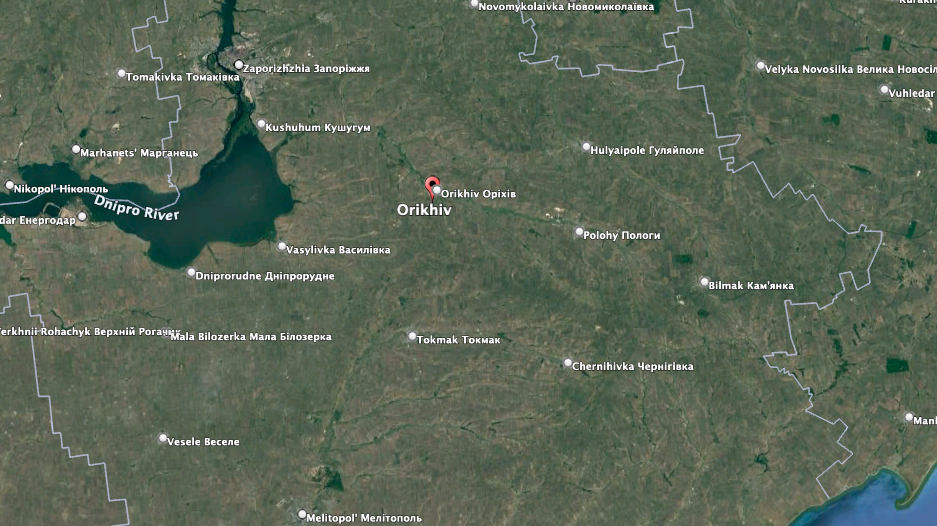 Much of the fighting has been centered in and around the town of Orikhiv in Zaporizhzhia Oblast. (Google Earth image)