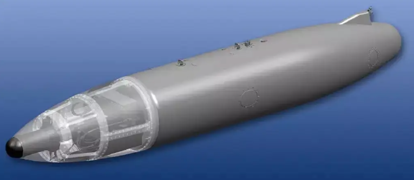 A conceptual diagram of how the IRST21 sensor is mounted in the fuel tank for the Super Hornet.&nbsp;<em>Lockheed Martin</em>