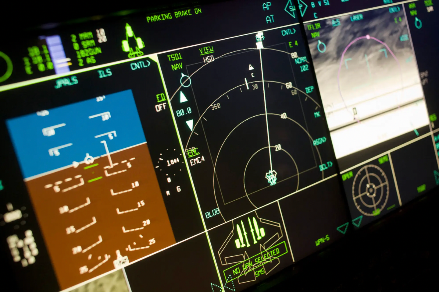 Glowing cockpit instrumentation of an F-35.&nbsp;<em>Photo by In Pictures Ltd./Corbis via Getty Images</em>
