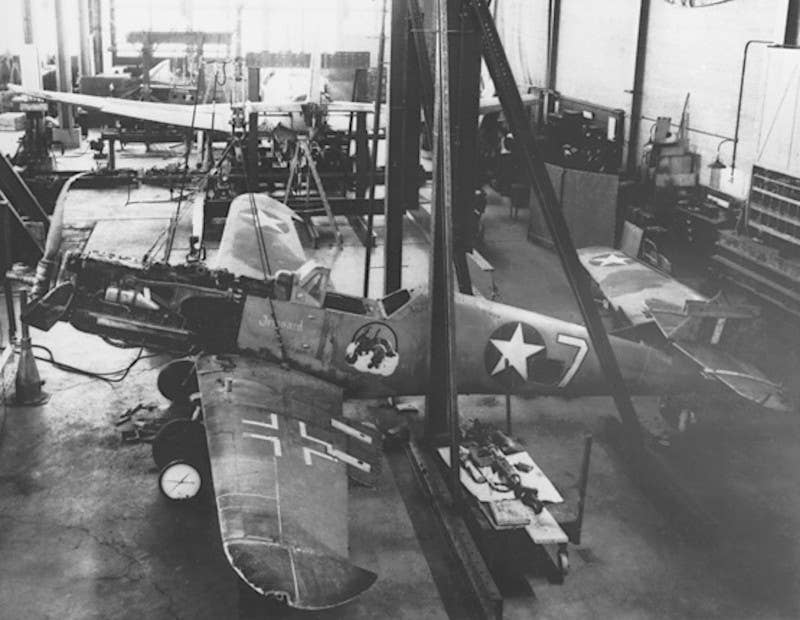 A Nazi&nbsp;Messerschmitt Bf 109G named "Irmgard" that was captured by British forces in Tunisia in 1943 and subsequently sent to Wright Field for further testing and evaluation. This picture appears to show the aircraft undergoing structural testing. <em>USAF</em>