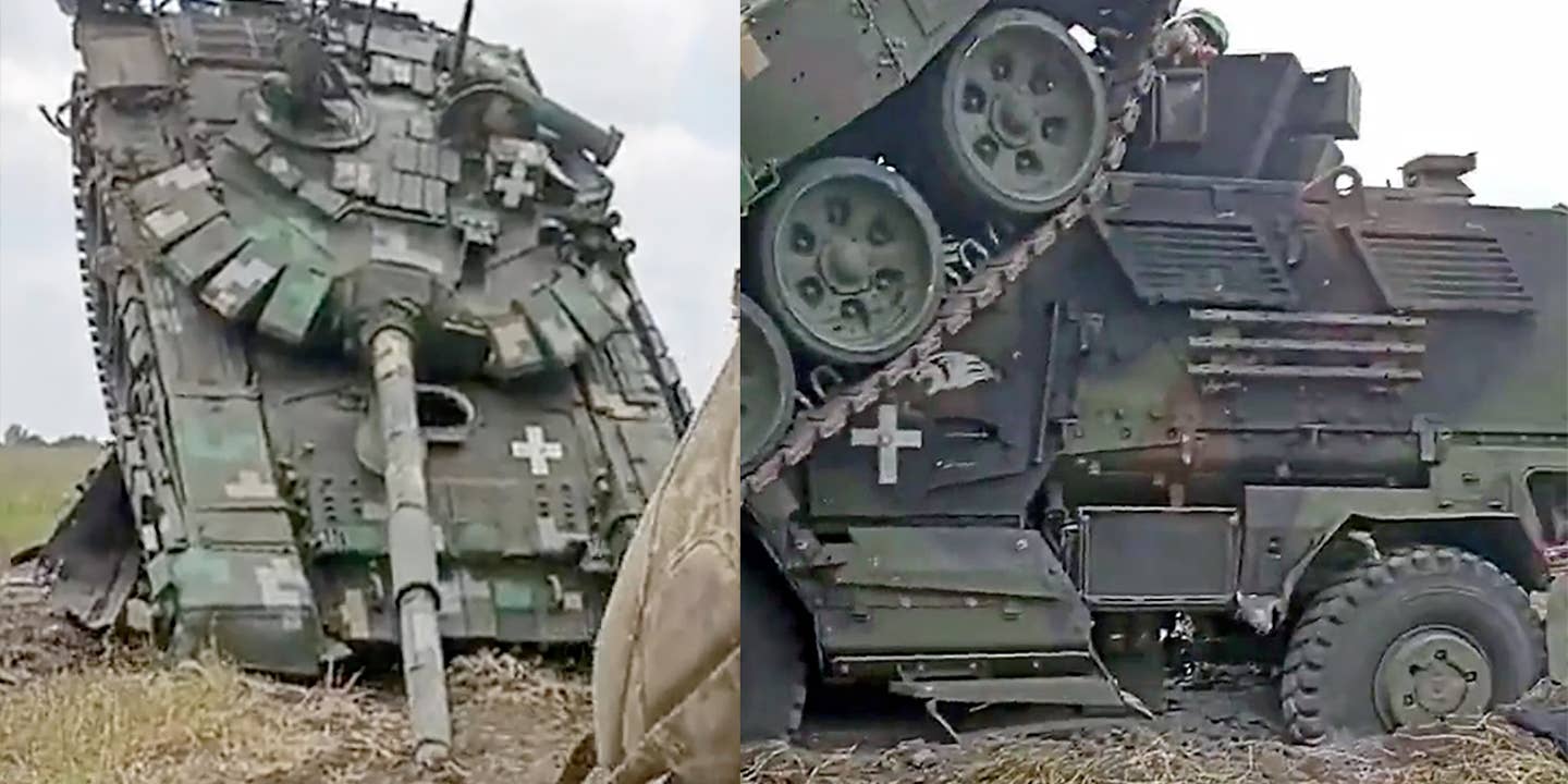 MRAP drove over by tank Ukraine