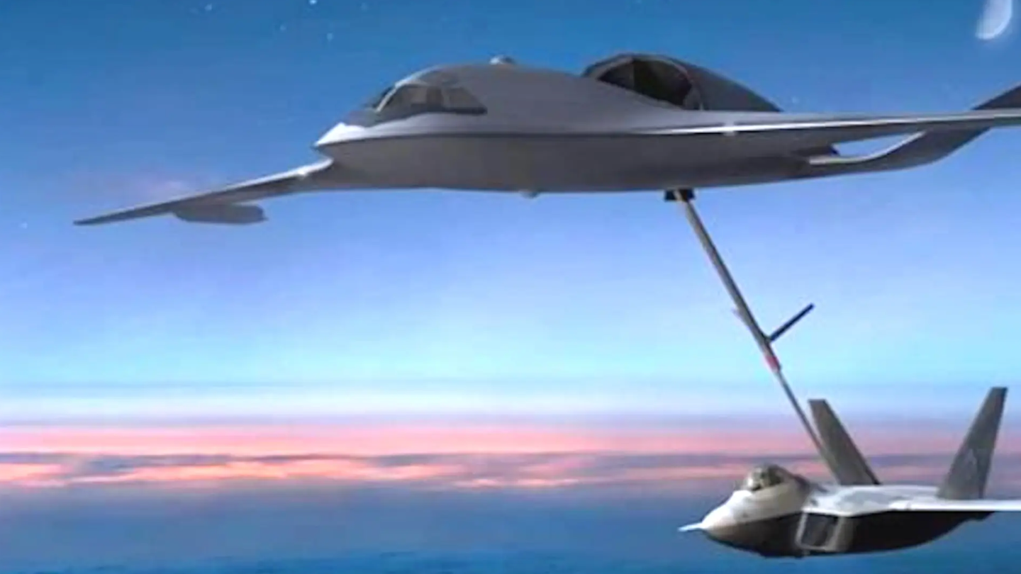 Lockheed Martin concept art showing a stealthy-looking tanker refueling an F-22 Raptor. <em>Lockheed Martin</em>