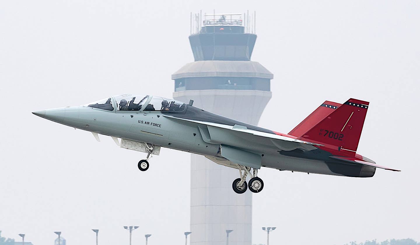 The first T-7A pre-production engineering and manufacturing development (EMD) aircraft took to the skies for the first time on June 28, 2023. <em>U.S. Air Force</em>