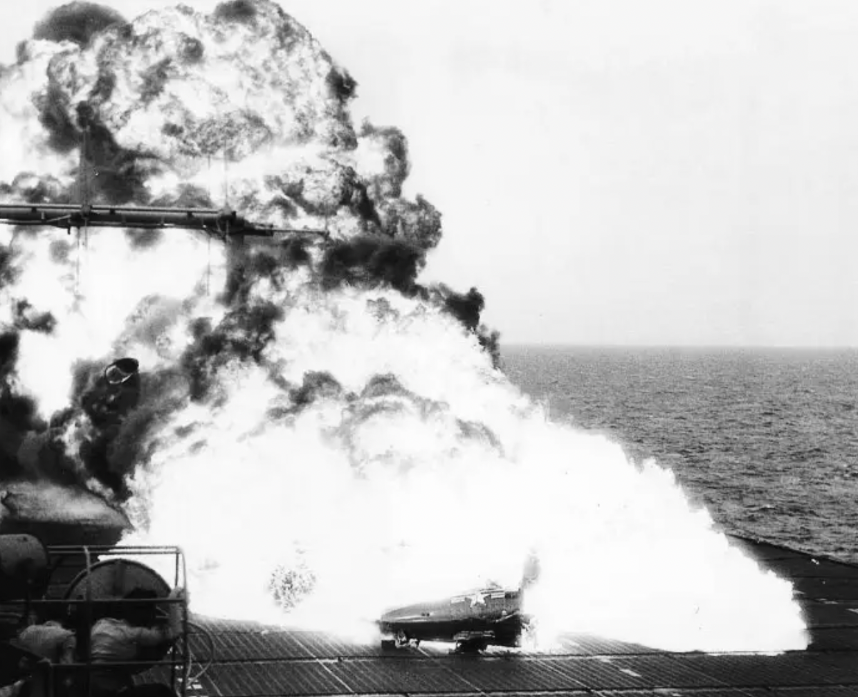 A well-known carrier accident of the 1950s: here, the F9F-5 Panther pilot <a href="https://www.twz.com/41251/the-most-replayed-carrier-crash-in-history-happened-70-years-ago-today">survived a ramp strike</a> and the fiery destruction of his aircraft.