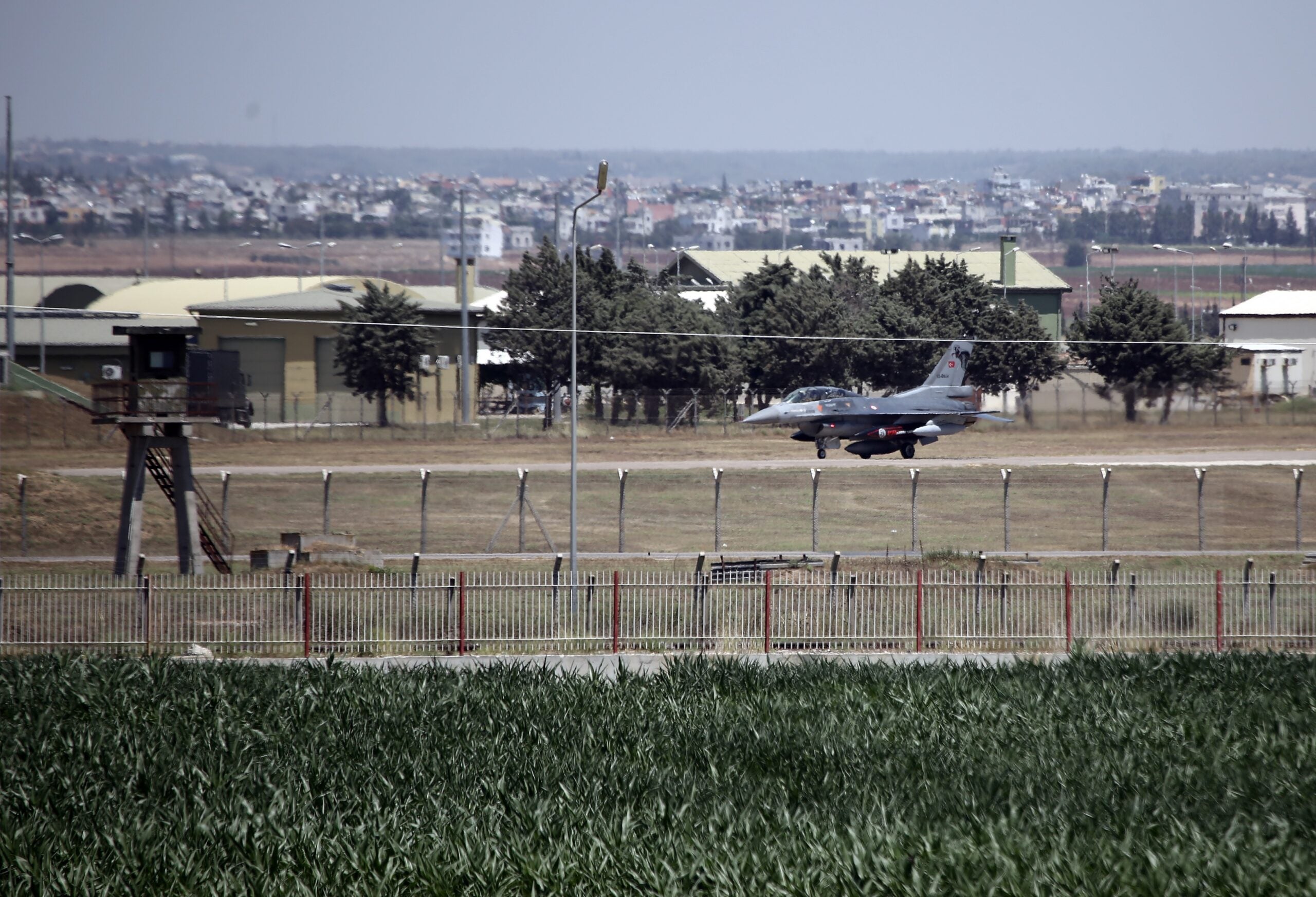 ADANA, TURKEY - JULY 25: Turkish F-16 fighter jets and tanker aircrafts land at the 10. tanker base command in ncirlik distrcit of Turkey's southern province Adana on July 25, 2015. Turkish fighter jets have conducted airstrikes on terrorist groups Daesh in Syria and the PKK in Iraq, the Prime Ministry announced early Saturday. (Photo by Ibrahim Erikan/Anadolu Agency/Getty Images)