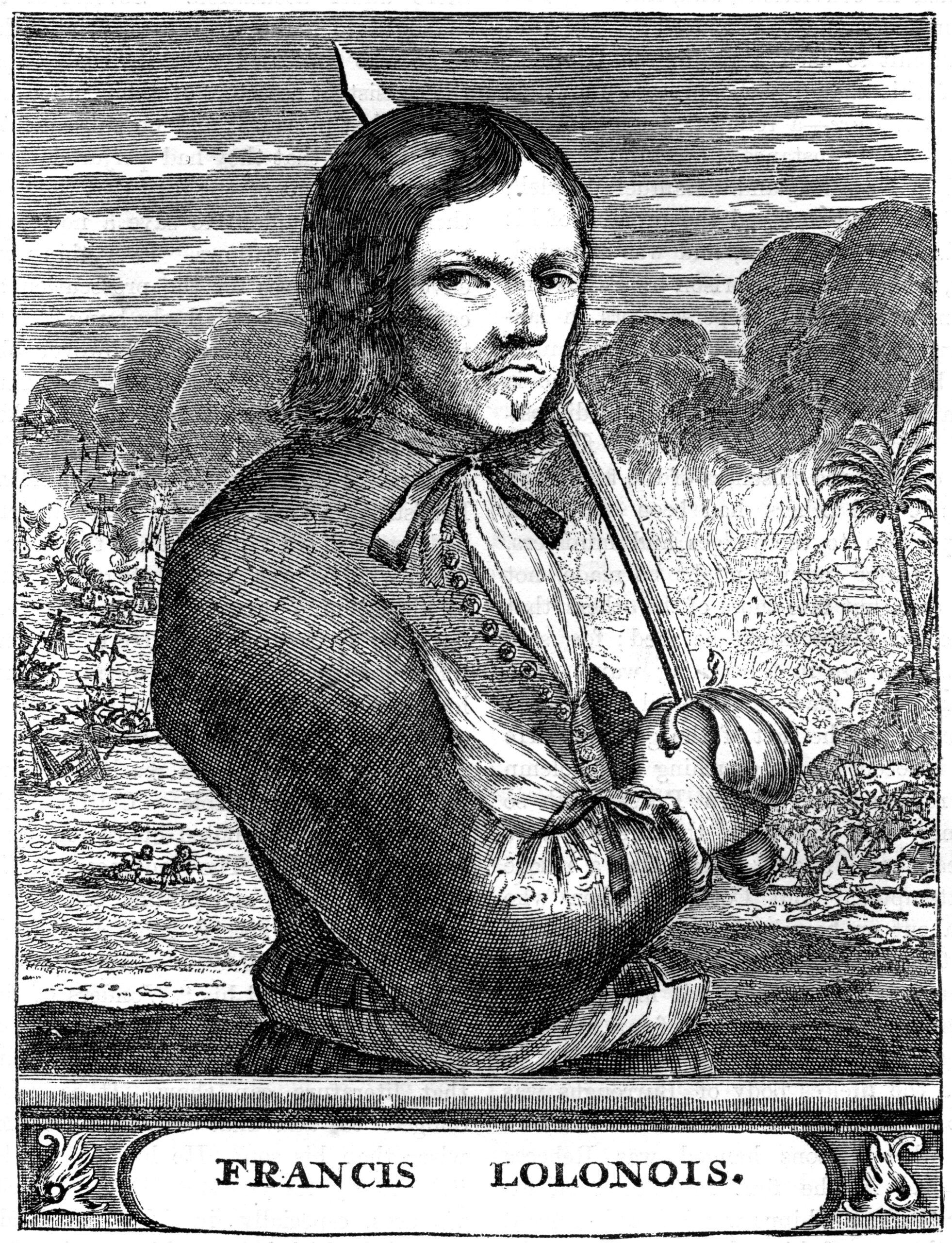 Francois l'Ollonois, 17th century French buccaneer, c1880. L'Ollonois was a notorious pirate noted for his brutality. Operating mainly in the West Indies he progressed from slave to Pirate King. A print from Cassell's History of the United States, by Edmund Ollier, Volume I, Cassell Petter and Galpin, London, c1880. (Photo by The Print Collector/Print Collector/Getty Images)
