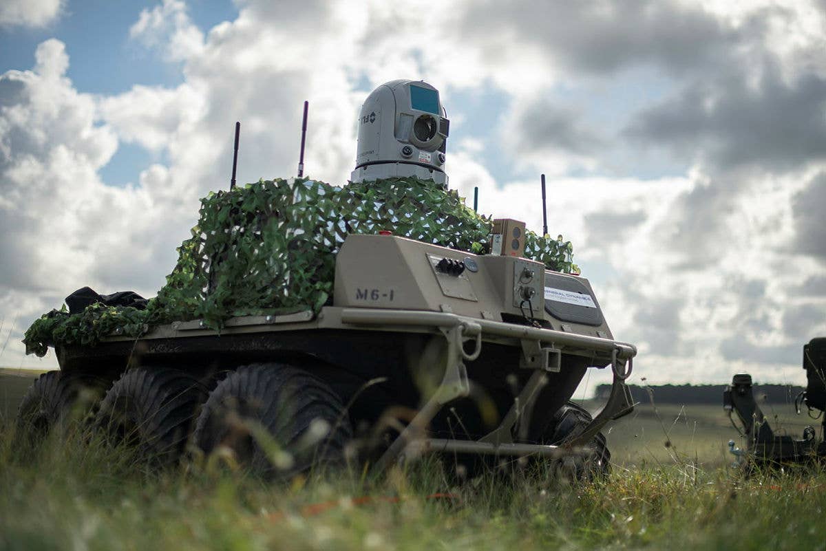 A MUTT unmanned ground vehicle at the Army Warfare Experiment in the United Kingdom in 2020. <em>Crown Copyright</em>
