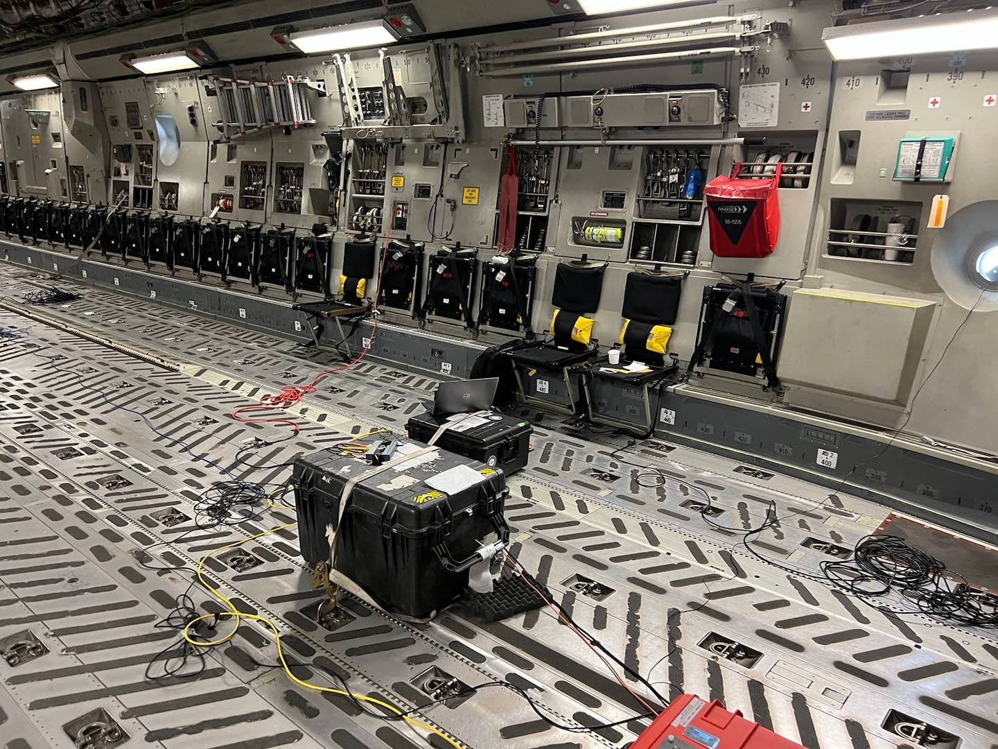 MagNav equipment is loaded on the back of a C-17A, ready for the first real-time demonstration on a U.S. military aircraft, during Exercise Golden Phoenix, May 11-15, 2023. <em>U.S. Air Force</em>
