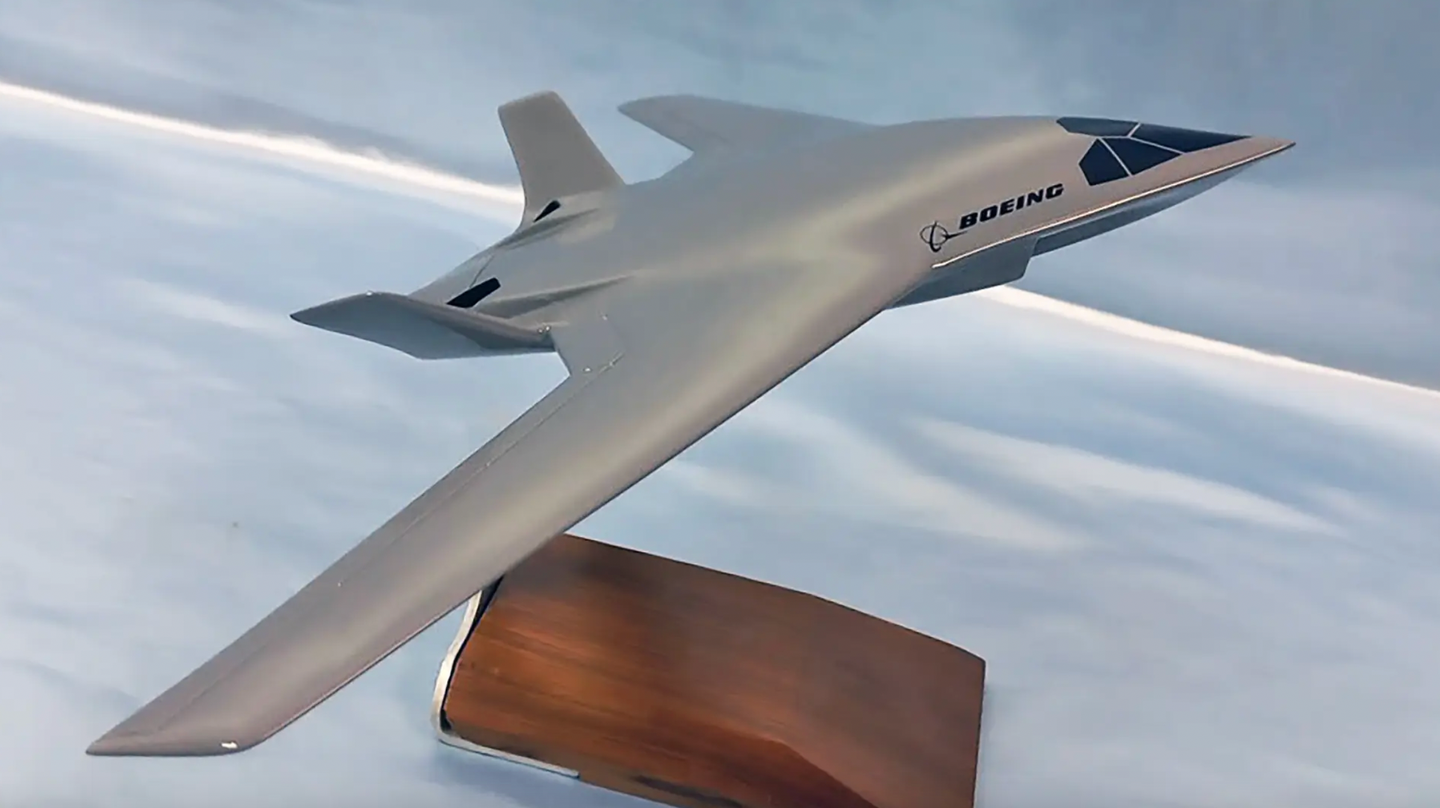 A model of Boeing’s stealth BWB design concept unveiled earlier this year. <em>Boeing</em>