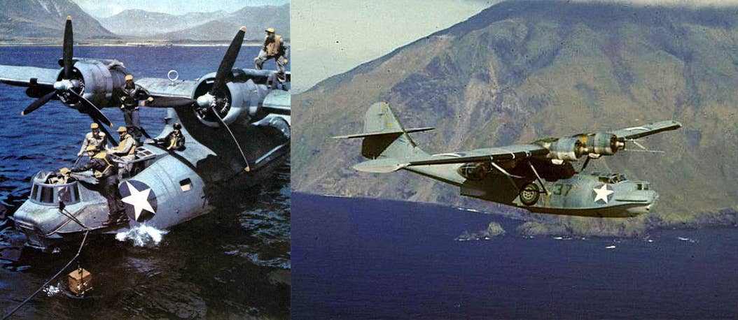 Catalinas during WWII. (DOD left, Pearl Harbor Air Museum Right)