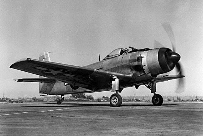 The first prototype Douglas XBT2D-1 Dauntless II, BuNo 9085. In this photograph, the airplane has a propeller spinner, subsequently deleted. <em>San Diego Air and Space Museum archive</em>
