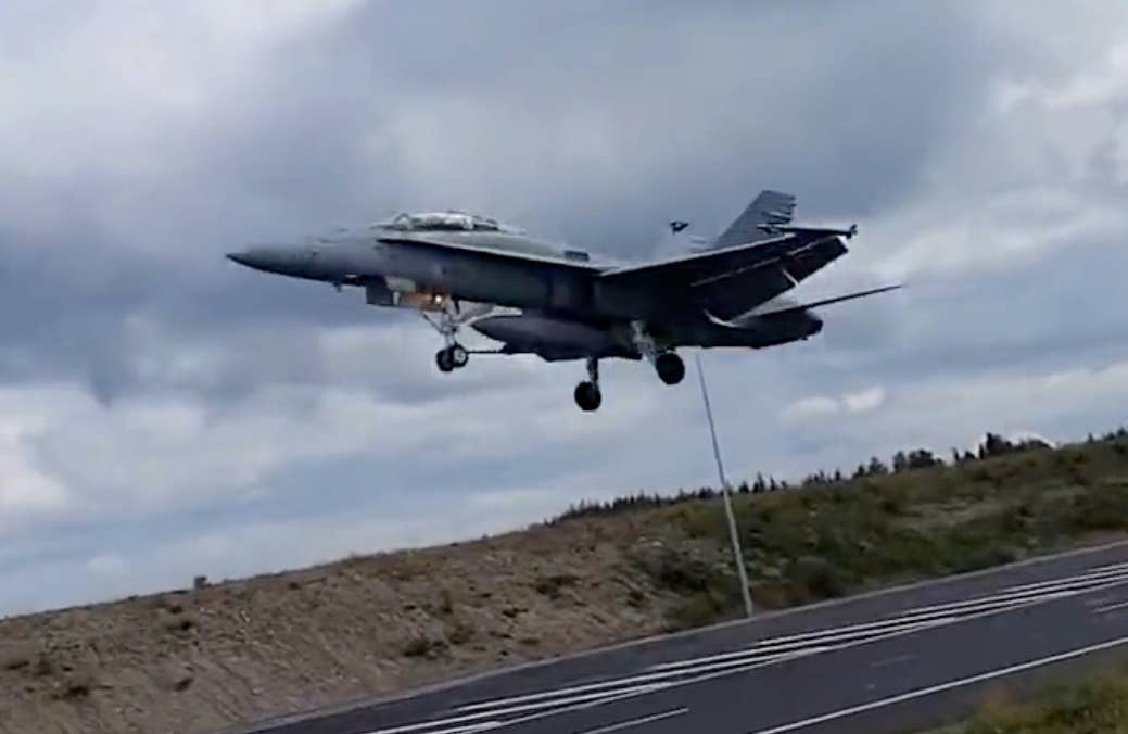 F/A-18 Hornet takeoff. <em>Finnish Air Force via Twitter</em>