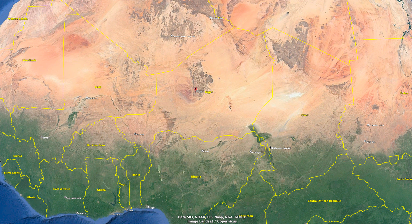 Niger is the latest country in Africa to be overthrown by a military junta. (Google Earth image)