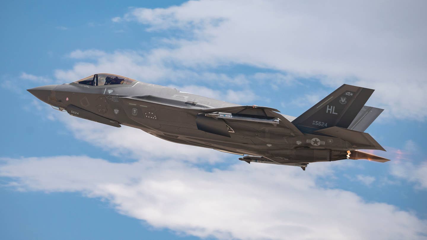 A US Air Force F-35A takes off for a sortie during Red Flag 23-3. <em>USAF</em>
