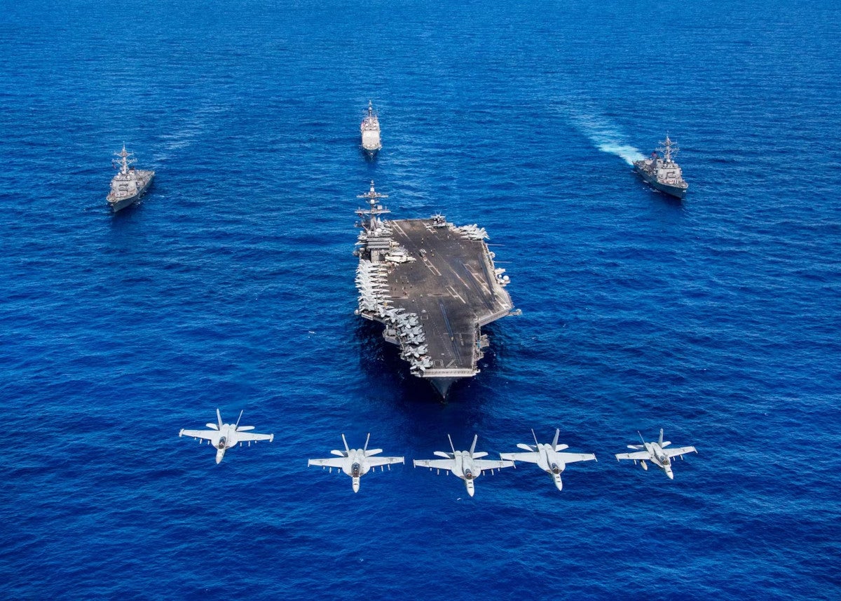 The USS Carl Vinson and elements its strike group during a deployment in 2018. USN