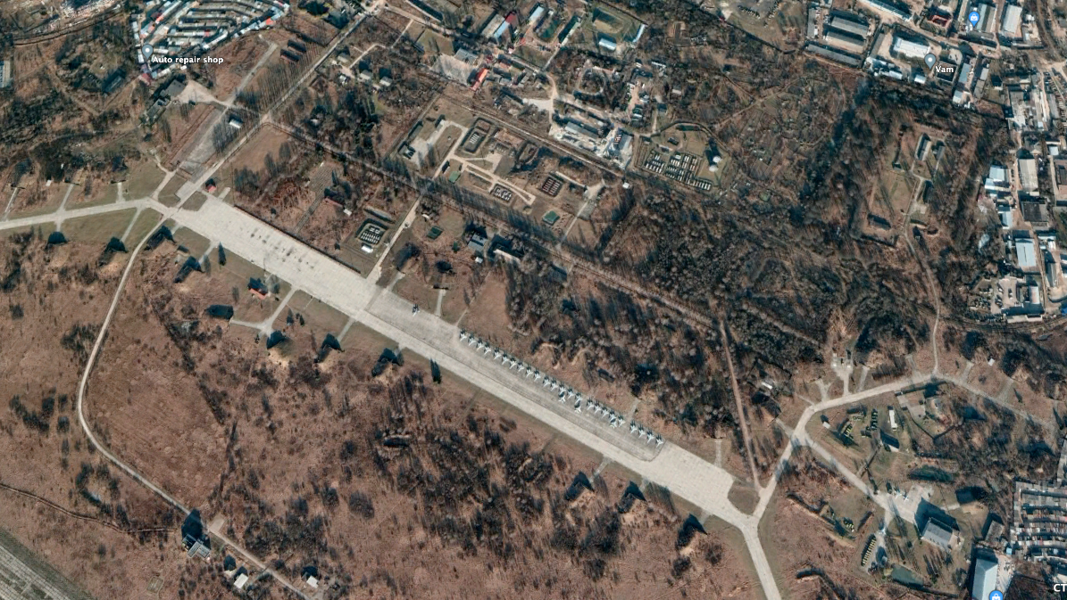 Ukraine said Russia targeted the Kolomyia air base with ballistic missiles. (Google Earth image)