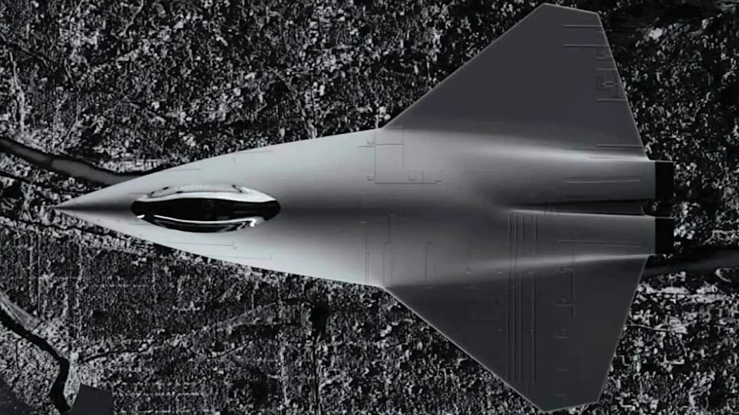 A rendering of a notional crewed sixth-generation stealth combat jet. <em>Collins Aerospace</em>