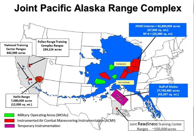 The massive JPARC is a huge group of air combat training areas over and around Alaska.<em> DoD</em>