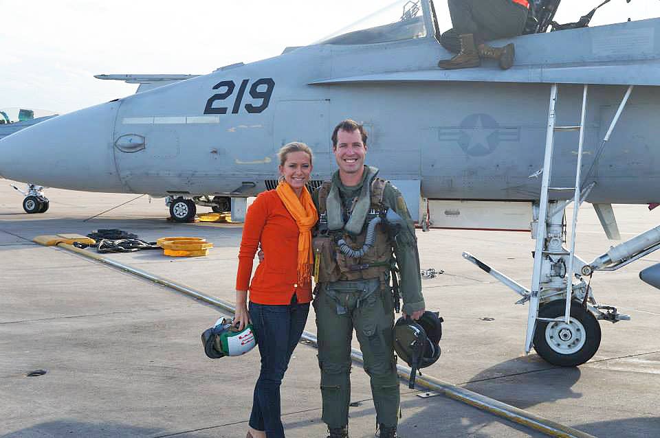 "Professor" and his wife Jamie in front of an F/A-18. (Courtesy of the author)