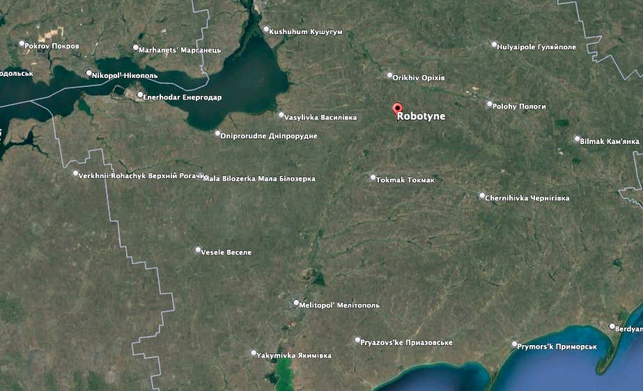 Ukraine is pushing south past Robotyne, Ukrainian and Russian sources alike agree. (Google Earth image)