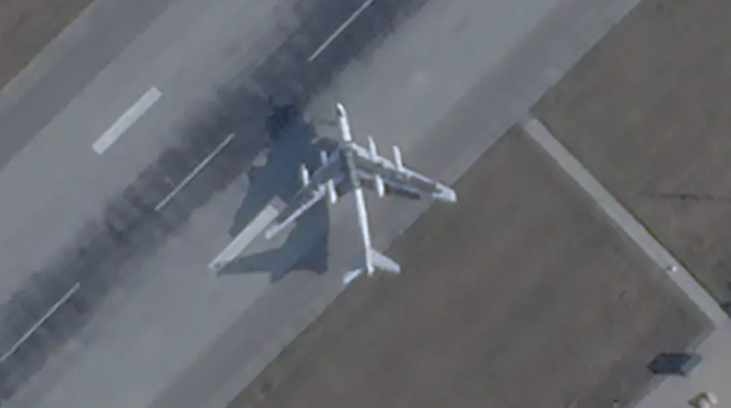 One of the first images of an Engels-2 Tu-95MS to appear, revealing the unusual covering. Only later did it become clear that this consists of tires. PHOTO © 2023 PLANET LABS INC. ALL RIGHTS RESERVED. REPRINTED BY PERMISSION