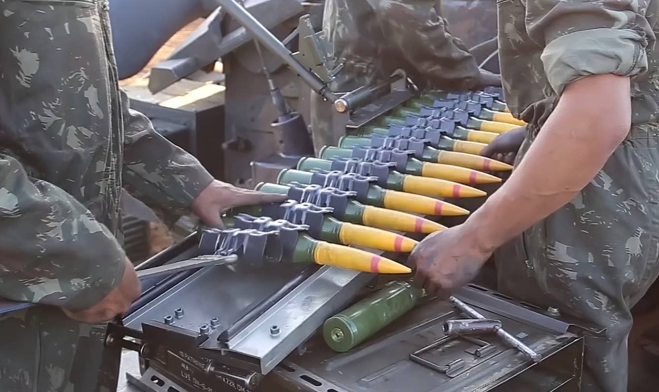 35mm ammunition rounds handled by the military of Brazil. <em>Ministry of Defense of Brazil</em>