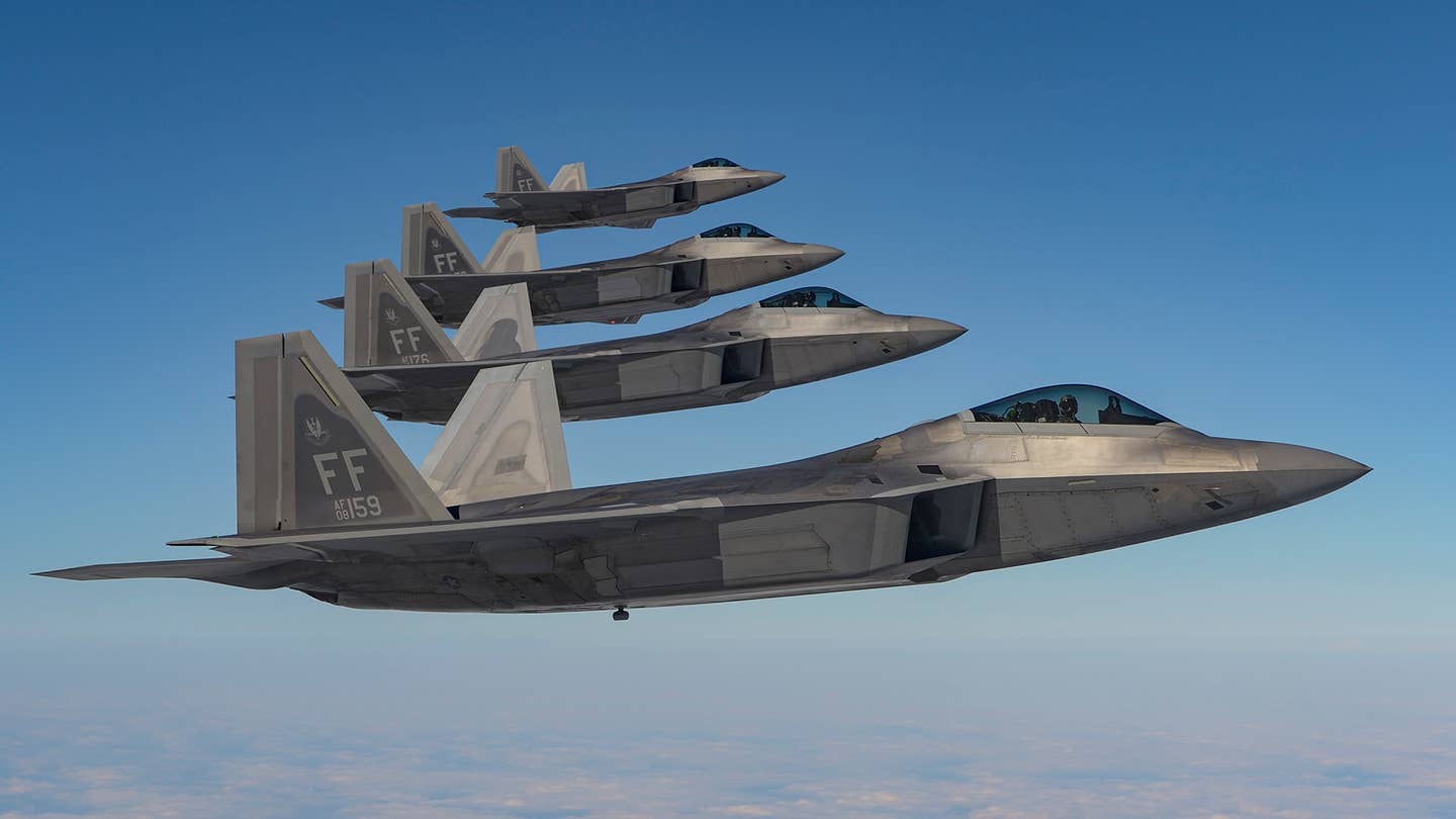 F-22s from the 1st Fighter Wing, which is the host unit for William Tell 2023. <em>Jamie Hunter</em>