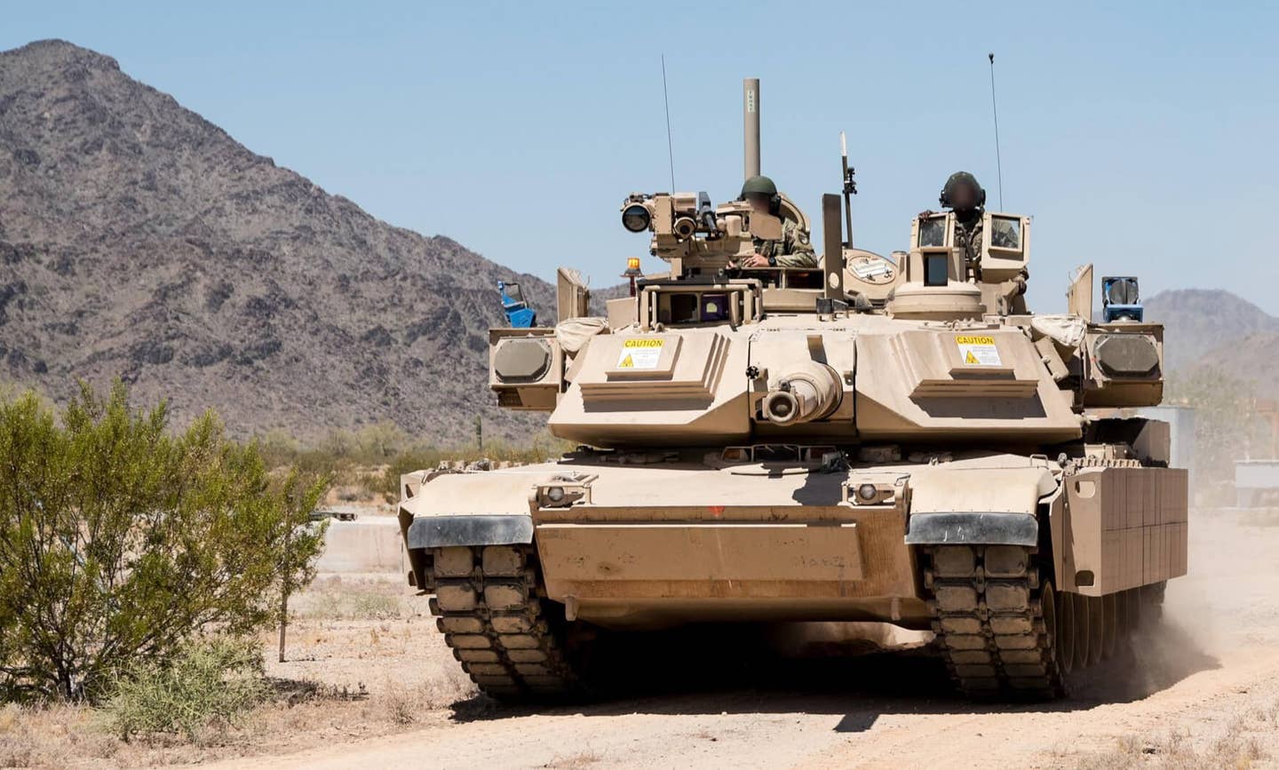The sponsors bolted on to the side of the Abrams turret that house the Trophy's radars and other systems can be seen in this image. (US Army)