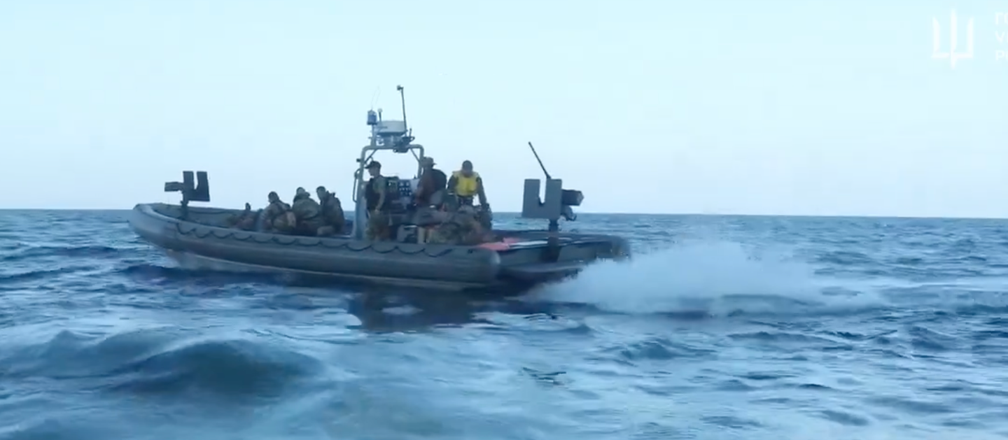 One of the RHIBs that appears to have been used in the raid on the Boika Towers. <em>Main Directorate of Intelligence of the Ministry of Defence of Ukraine/via Twitter</em>