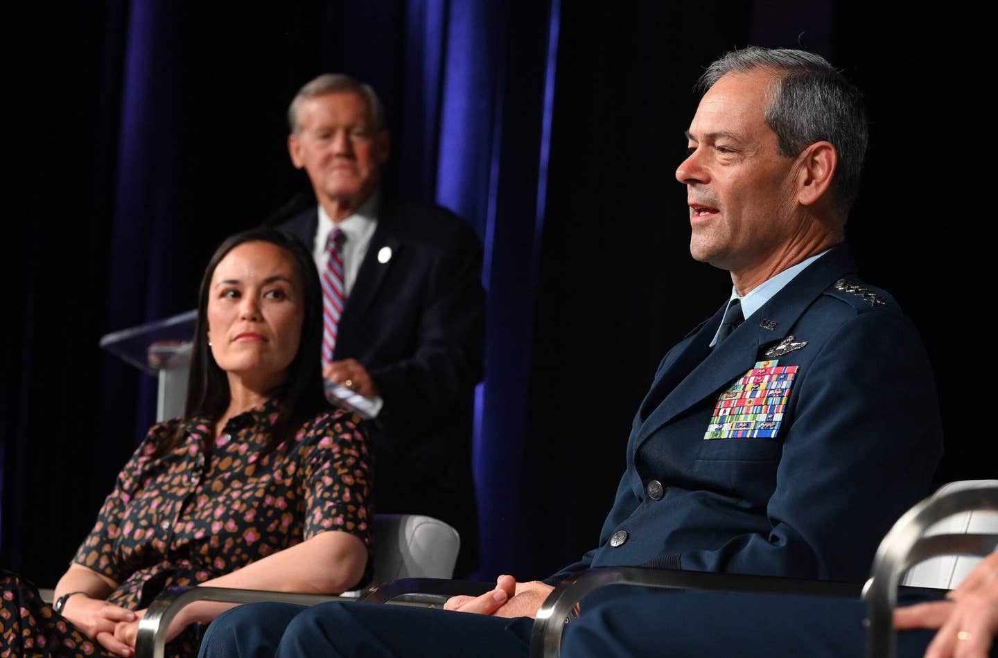 Under Secretary of the Air Force Gina Ortiz Jones and Gen. Ken Wilsbach, Pacific Air Forces commander, participate in a panel called “Preparing for Global Competition” during the 2022 Air and Space Forces Association’s Air, Space and Cyber Conference in National Harbor, Maryland, September 19, 2022.&nbsp;<em>U.S. Air Force photo by Tech. Sgt. Nick Wilson</em>